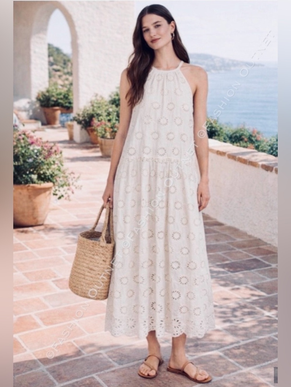 Madewell Cream Eyelet Halter Maxi Dress